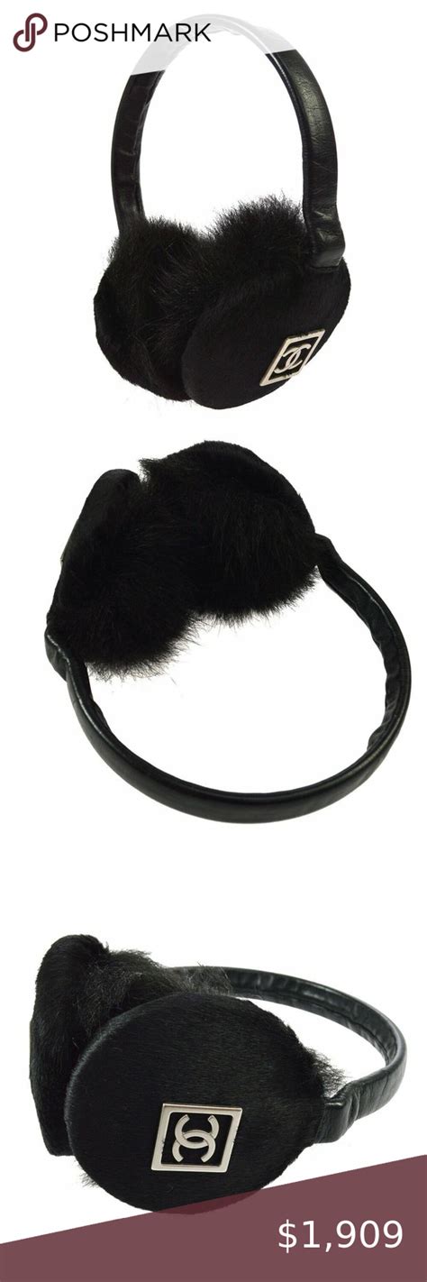 chanel fur ear cc logo|Chanel hats black and silver.